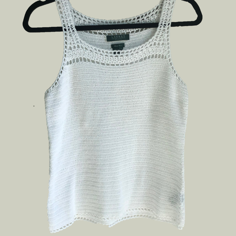 Ralph Lauren White Hand Knit/Crochet Tank Top P/S
